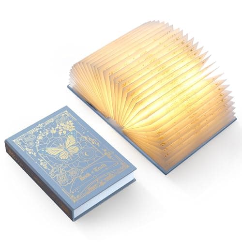 ZBOLE Magic Truth Book Light - Rechargeable LED Book Lamp for Home Decor, Ideal Christmas & Bookworm Gifts with Gold Foil Embossed Cover, Warm White Light for Entertainment & Relaxation (Blue) - Image 1