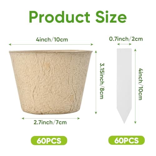 Chunsvia 60 Pack 4 Inch Seed Starter Peat Pots with Plant Labels - Thumbnail 2