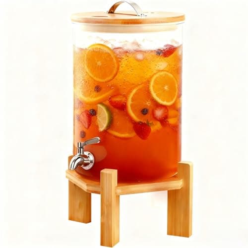 2.1 Gallon Drink Dispenser for Party,Glass Beverage Dispenser With Stand,Large Water Drink Dispensers for Parties with Anti-blocking Spigot,Party Drink Dispenser for Lemonade,Juice, Iced Tea