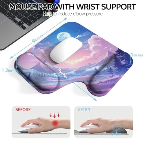 Mcapirivo Ergonomic Mouse Pad with Gel Wrist Rest (1"& 1.2" Dual Height) - Mouse Pads Compact Mousepad Desk Mat Office, Gaming & Carpal Tunnel Relief | Non-Slip Rubber Base| Cloud Moon - Thumbnail 3