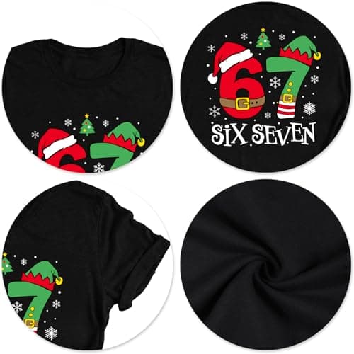 Six Seven Christmas Shirts for Women Funny Six Seven Christmas Mason Graphic Short Sleeve Tee Tops(Black,XX-Large) - Thumbnail 6