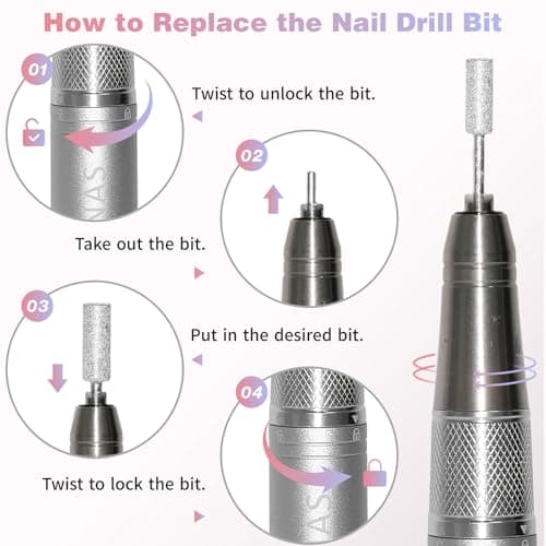 Electric Nail Drill Machine Professional, 40000 RPM Cordless Nail File Low Noise, Portable Rechargeable Nail Drill with Bits Kit for Acrylic Gel Nails Manicure & Removal - Thumbnail 6