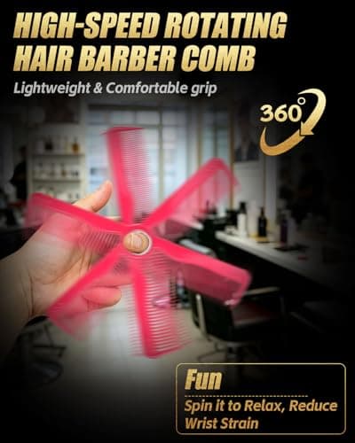 Comb Set - 8" Rotatable Fine and Wide Tooth Comb, 9" Rat Tail Parting Comb, Break Resistant, Ultra Durable, Rounded Teeth, Anti-Static, Professional Barber Salon Use for Stylists & Hairdressers - Thumbnail 3