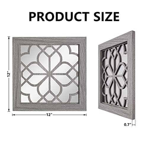 HMANGE Boho Wall Mirror Decor, Set of 2 Rustic Farmhouse Accent Mirror 12x12 Inch, Square Shatterproof Vintage Style Mirrors for Wall, Small Decorative Mirrors for Living Room, Bedroom(Brown) - Thumbnail 4