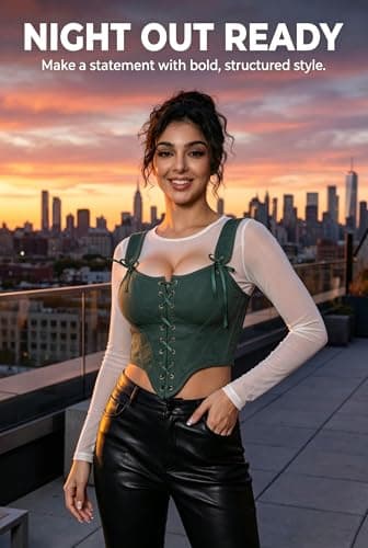 Grodress Renaissance Corset Vest Tops for Women Linen Overbust Bustier Bodice Sleeveless Drawstring Crop Lace Up - Thumbnail 6