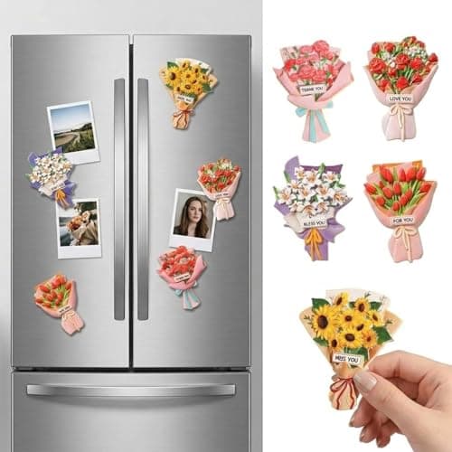 5Pcs Cute Flowers Fridge Magnets, Refrigerator Magnets with 5 Kinds Flowers of Sunflower, Roses, Lily, Carnation and Tulip Bouquet for Kitchen, Home Decor, Gifts for Women Men - Image 1