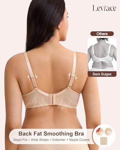 leviace Minimizer Bra for Women, Full-Coverage Unlined Lace Warm Beige - Thumbnail 3