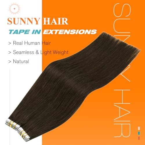 Sunny Hair Human Hair Tape in Extensions Dark Brown Tape in Hair Extensions Human Hair 16 inch Hair Extensions Real Human Hair Tape in Can be Reused 10Pcs 25g - Thumbnail 2