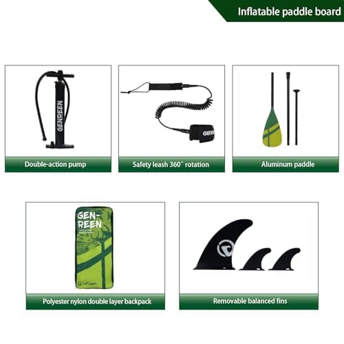 Genreen Inflatable Stand Up Paddle Board 11'33"6" 400LBS Capacity with 0.5cm EVA Deck, 3 Fins, Quality Inspection5 for Japanese Customers Ultra Stable Paddleboard (Monstera Lawn Green) - Thumbnail 5