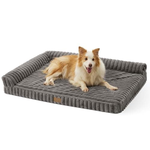 COZY KISS Faux Rabbit Fur Large Dog Bed – 44"x32" Orthopedic Foam Couch with Sides, Removable Washable Cover & Waterproof Lining, Grey - Image 1