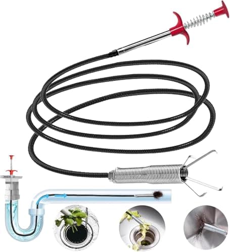 Drain Snake for Hair Clogs, 78 Inch Plumbing Auger Tool with Hook, Toilet Drain Clog Remover for Tub Pipes - Image 1