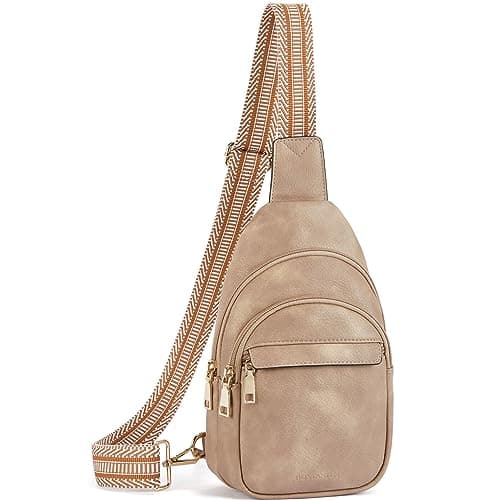 BOSTANTEN Small Sling Bag for Women Leather Crossbody Bags Fanny Pack Chest Bag for Travel, Light Brown - Image 1