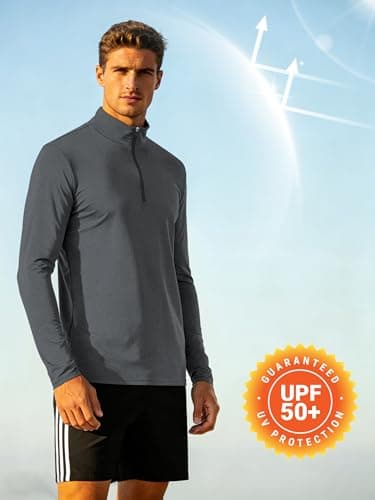 Mens 1/4 Zip Pullover Long Sleeve Shirts UPF 50+ Sun Protection Wicking Moisture Dry Fit Lightweight Sweatshirts Workout Gym Running Golf Casual Athletic Tops Dark Grey L - Thumbnail 4