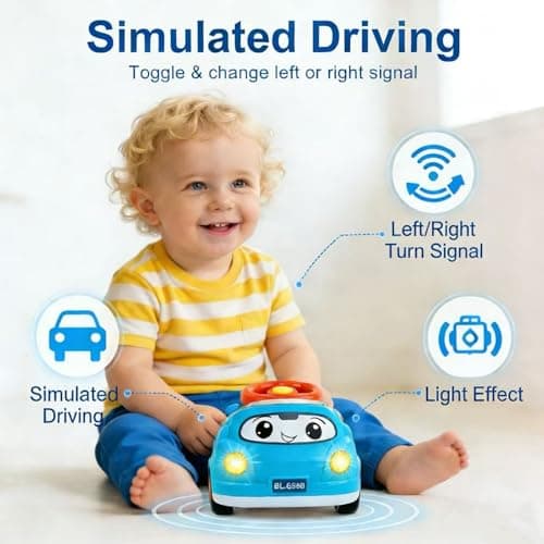 DELUTIQUE Toys for 1 + Year Old Boy,Toddler Racing Car Steering Wheel Toy with Sound & Light,Car Toys for Toddlers 1-3,Gift for 1 2 3 Years Old Boys Girls (Blue) - Thumbnail 2