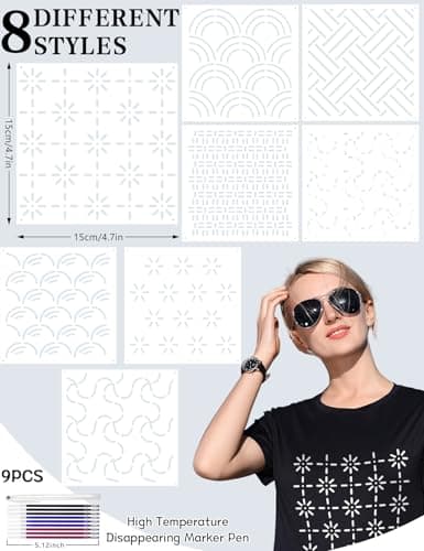 Gezan Sashiko Stencils Plastic Sashiko Template Pattern Geometric Embroidery Stabilizers Drawing Line Template for Hand Quilting Sewing (8) - Thumbnail 2