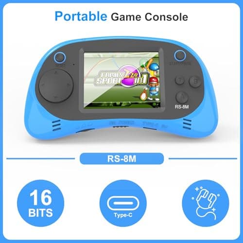 Handheld Games for Kids -16 Bit Retro Video Game with 220 HD Electronic Games - 2.5'' IPS Portable Travel Game Gifts for Boys Girls Ages 4-12 (Blue) - Thumbnail 2