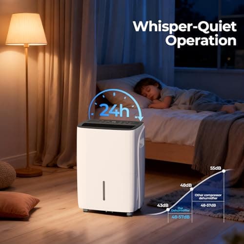 COWSAR 120 Pint Dehumidifier for Home Office Basement with Drain Hose, Energy Saving, Front LED Display, 4L Water Tank, Ideal for Spaces up to 6000 Sq. Ft., Featuring Auto Defrost, 3 Modes, 24H Timer - Thumbnail 6