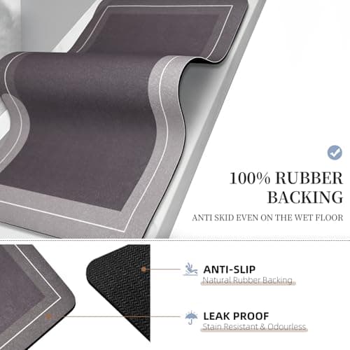 Bath Mat Rug, Rubber Non Slip Bath Mat Super Absorbent Quick Dry Bathroom Floor Mat Thin Bath Mats for Bathroom Fits Under the Door, Shower Rug for in Front of Bathtub Shower, Brown,15.7"x23.6" - Thumbnail 4