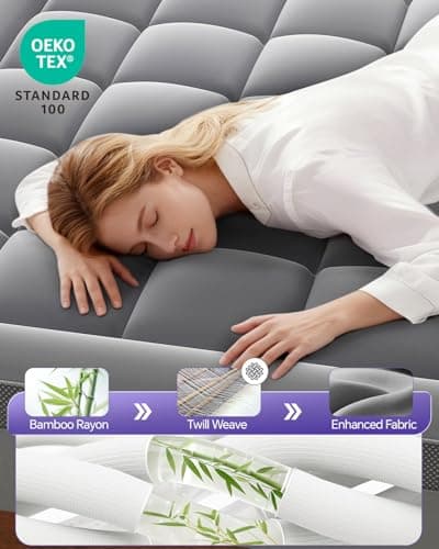 ChiXpace Dual Layer 4 Inch Memory Foam Mattress Topper King - 2 Inch Gel Memory Foam and 2 Inch Pillow Top Mattress Pad, 7-Zone Egg Crate King Size Mattress Topper (Grey) - Thumbnail 2