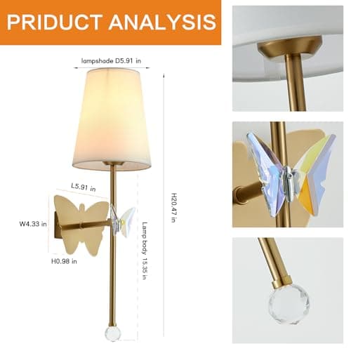 MHSNL Gold Battery Operated Wall Sconces Set of 2,Rechargeable Wall Lights with Butterfly Sconces, Cordless Battery Sconce Indoor Wall Lamps for Bedroom Living Room Hallway Stairs Bathroom - Thumbnail 5