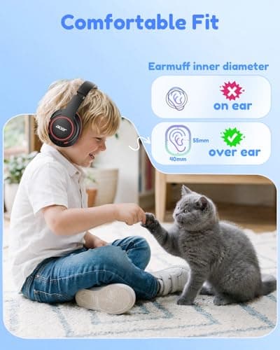 Acer Kids Bluetooth Headphones, Over Ear Headphone for Kids with Mic, 75H Playtime, 85dBA Safe Volume, Bluetooth 6.0, USB C Fast Charging, Toddler Headphones for iPad/Tablet/Travel/School-Black Red - Thumbnail 2