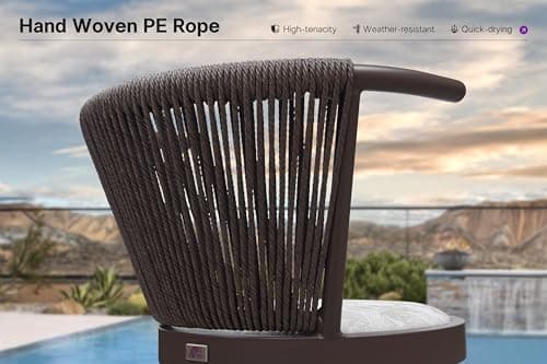 PURPLE LEAF Outdoor Swivel Counter Height Bar Stools Set of 2 Metal Modern Wicker Bar Chairs Wraparound Back and Armrests Aluminum Woven Barstools with Cushions for Kitchen Balcony Garden Indoor Brown - Thumbnail 5
