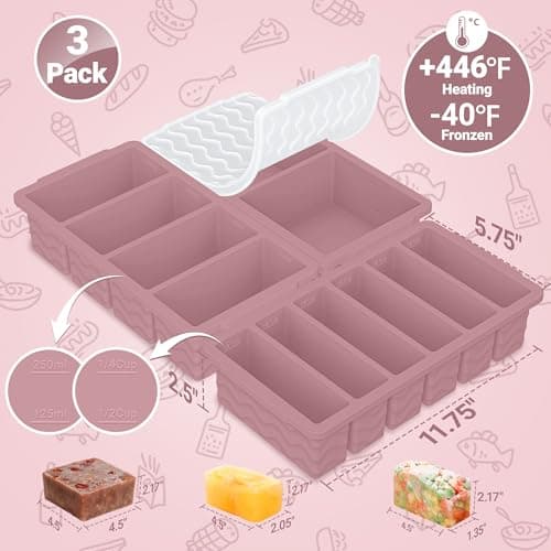 3-Pack Silicone Freezer Trays with Lid,2 Large 2-Cup(500ml)&4 Medium 1-Cup(250ml)&6 Small 1/2-Cup(125ml) Soup Freezer Container Molds,Ice Cube Tray For Meal Prep&Freezing Soup,Stews,Sauces - Thumbnail 6