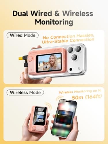 7RYMS Qshot V2 Pro Selfie Monitor Screen for iPhone & Android, 4K 60fps MagSafe Back Camera Monitor with Wired/Wireless Mode, 164ft Range, Remote Control,Video Monitor for Vlog & Live Streaming-Pink - Thumbnail 3