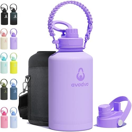 avodvo 64 oz Water Bottle with 2 Lids (2-in-1 Straw & Spout Lid, Magnetic Lid), Insulated Water Bottle with Strap, Stainless Steel Water Bottle for Hiking, Gym, Travel, BPA-Free, Purple - Image 1