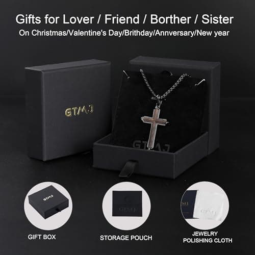 GTMJ Wooden Cross Necklace for Men Christianity Cross Necklace with Adjustable Box Chain 24-26 Inches Religious Jewelry Father Day Gifts for Men - Thumbnail 6