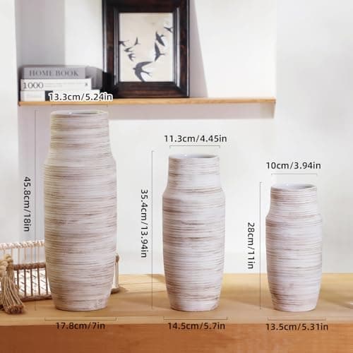 ALMA 17 inch Extra Tall White Ceramic Vases for Centerpieces Farmhouse Living Room Floor, Boho Pampas Grass Vase for Fireplace Mantel Decor, Modern Minimalist Rusic Floor Vase for Organic Home Decor - Thumbnail 4