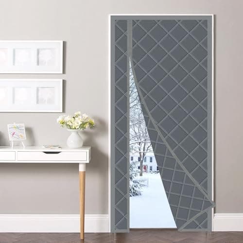Magnetic Thermal Insulated Door Curtain, 36 x 80 Inch Winter Door Cover Curtain Size 40 x 82 Waterproof Thick Insulation Blanket, Side Opening, Gray