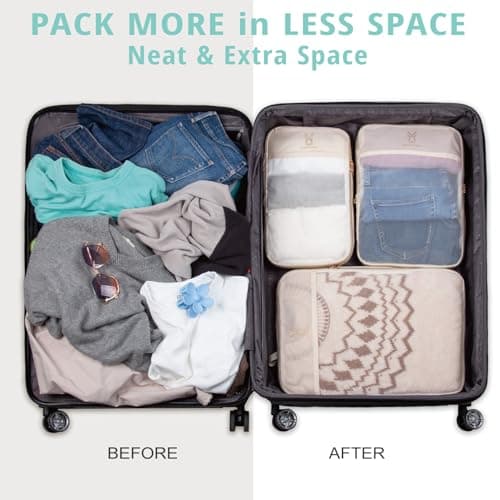 See Through Expandable Compression Packing Cubes, Mesh Travel Packing Cubes for Suitcases, Lightweight Organizers Bag Set for Travel Essentials for Luggage(Beige,8 Set) - Thumbnail 6