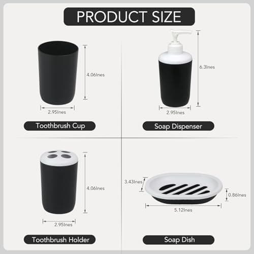 Matte Black Bathroom Accessories Set, 4 Piece Plastic Bathroom Toothbrush Holder Set, Soap Dispenser with Press-Lock, Toothbrush Holder, Soap Dish and Rinse Cup, Boho Bathroom Decor for Home Travel - Thumbnail 5