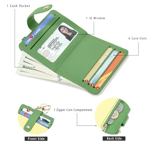 Airkit Small Wallets Woman RFID Blocking Leather Credit Card Holder - with ID Window - Card Wallets for Women - with Zipper Coin Purse - Keychain Wallet - Thumbnail 2