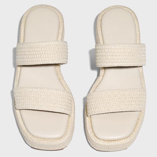 Erocalli Summer Beach Sandal Cute Espadrilles for Women Open Toe Slides Platform Wedge Raffia Sandals Slip on Beige Dressy Trending Vacation Shoes Beach Vacation Essentials - Thumbnail 6