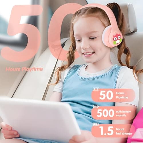 LOBKIN Active Noise Cancelling Headphones for Kids Bluetooth 5.4 Foldable Adjustable Over Ear Headphone Support Wireless or 3.5mm Wired Mode for Toddler & Girls & Boys Teens - Thumbnail 4