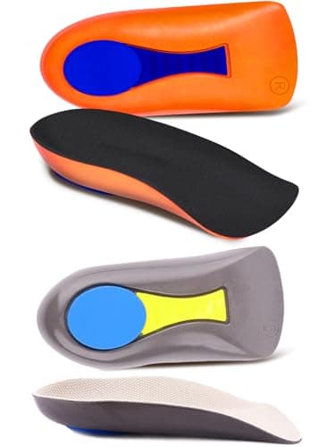 Plantar Fasciitis Inoles Heel Cup Arch Support Insert【PORON Cushion - Made in USA】 Heel Pain, Heel Spurs, Flat Feet, Tendonitis, Shock Absorption (2pairs (Orange + Gray), Women 6-11.5 / Men 4.5-9.5) - Image 1