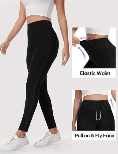 AVAMO Jeggings for Women Tummy Control Stretchy Skinny Jeans Pull On Elastic High Waisted Denim Jeans Leggings Trendy Black - Thumbnail 5