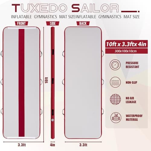 Tuxedo Sailor 10’ Inflatable Gymnastics Mat - Premium Heat Sealed Process,Tumbling Mat with Electric Pump, Repair Kit & Backpack - Multi-Scene exercise Mat Use for Gym, Yoga, Home, Outdoor - Thumbnail 2