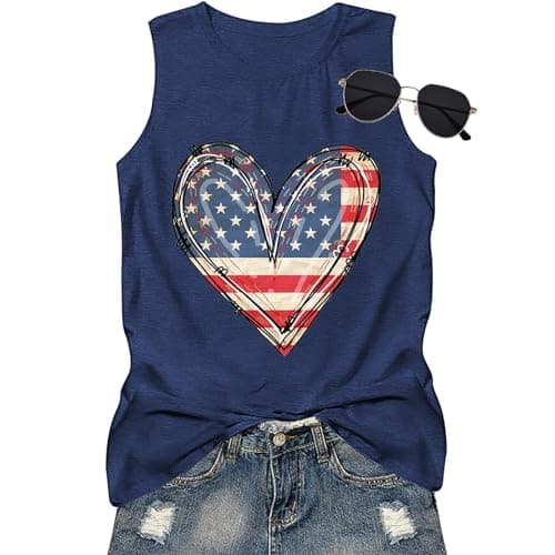Lurifin USA Flag Heart Tank Top of Women-Patriotic Shirt American 4th of July Sleeveless Tops - Image 1