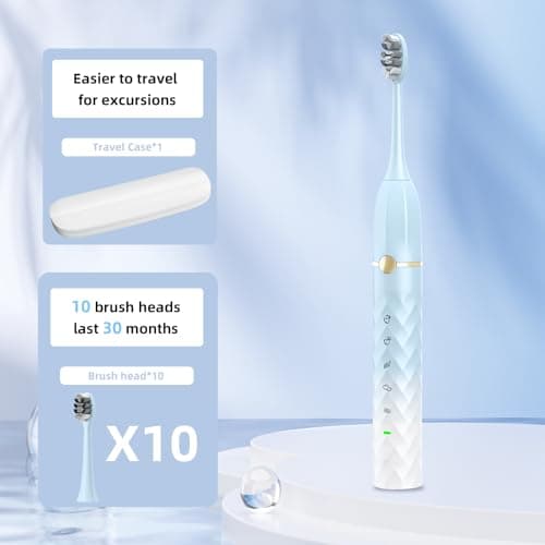 Seapeoa Electric Toothbrush Set, Equipped with 10 Brush Heads and Travel case, IPX8 Waterproof, 2-Minute Timer, 42000 high-Frequency Vibrations, 5 Modes, The First Choice for Gift Giving - Thumbnail 2