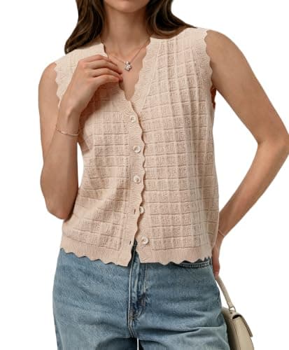 AceNest Cute Going Out Sweater Vest V Neck Vests for Women Fitted Trendy Khaki L