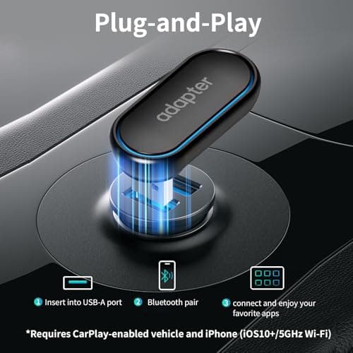 GamiAcces Wireless CarPlay Adapter for iPhone Convert Wired to Wireless CarPlay Adapter 360°Rotation 7-Color LED Mini Size Stable Control and No Delay Black - Thumbnail 4