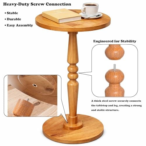 Small Side Table for Small Spaces - Modern Accent End Table with Solid Wood Top and Pedestal Leg - Compact Drink Table for Corners, Sofa, Couch - Perfect for Office, Livingroom, Bedroom - Thumbnail 4