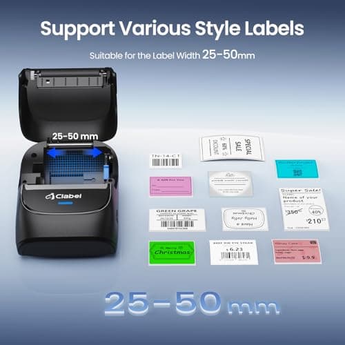 CLABEL 221B 2" Bluetooth Thermal Label Printer with 3 Label Rolls, Black - Thumbnail 3