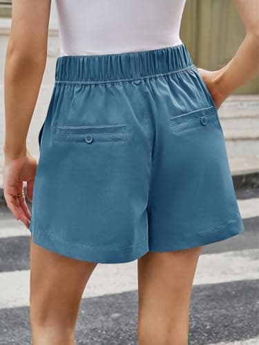 Cicy Bell Womens Summer Elastic High Waisted Shorts Pleated Wide Leg Trendy Casual A Line Comfy Shorts Blue Gray - Thumbnail 3