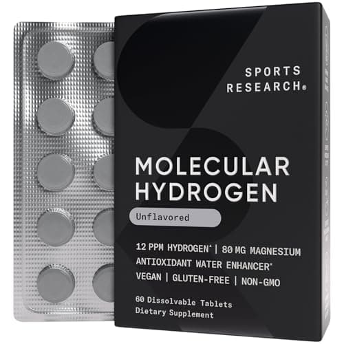Sports Research® Molecular Hydrogen Water Tablets - Fast Dissolve H2 Tablets with Magnesium - Hydrogen Water - Antioxidant Water Enhancer with Magnesium* - Unflavored, 60 Servings - Image 1