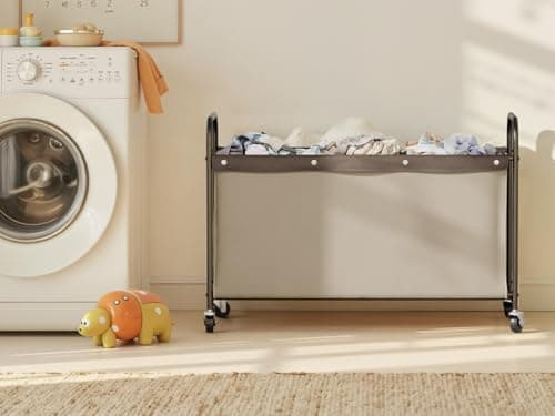 StorageWorks Toy Box with Wheels for Kids, 135L Large Toy Storage Chest and Organizer, 23" Metal Toybox with 360° Swivel Wheels for Bedroom, Kids Room, Stuffed Animal Storage, Light Khaki - Thumbnail 4