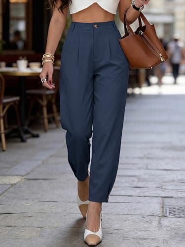BTFBM Women's Pants Spring Fall 2026 Casual Loose Pleated Trousers Tapered Slacks Pockets Dressy Business Work Outfits(Dark Blue, X-Large) - Thumbnail 6